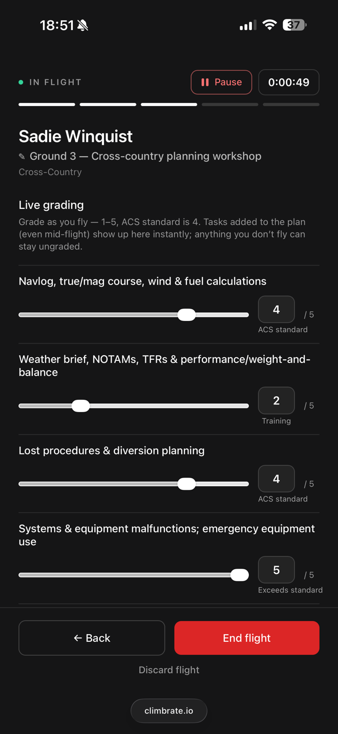 Live grading sliders during a lesson