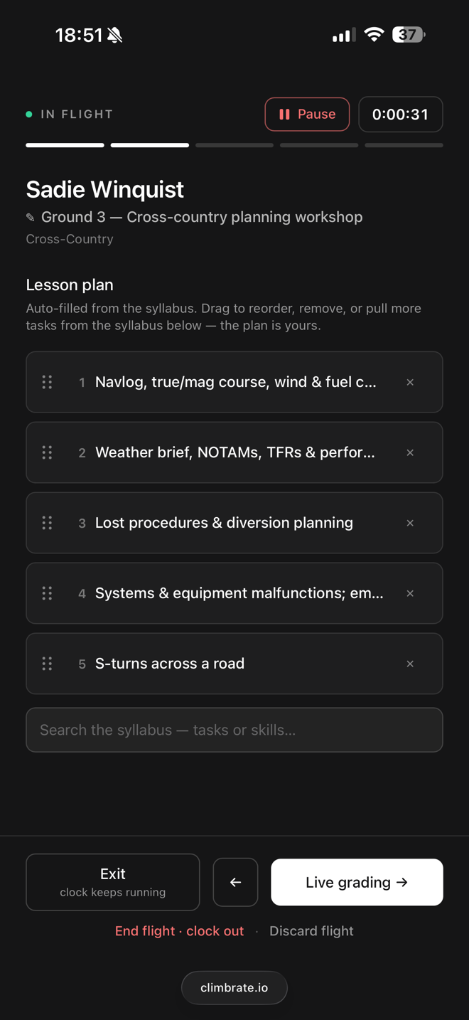 A live lesson plan in flight